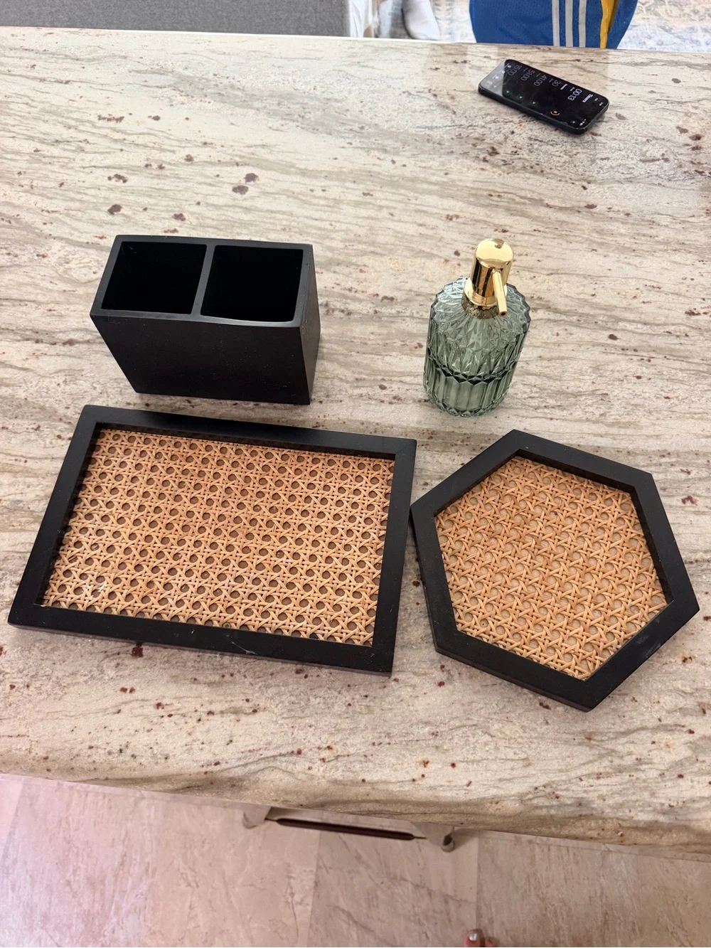 Boho mid century modern rattan bathroom set